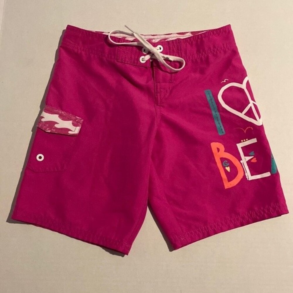 Billabong Girls Drawstring Waist I Love Beach Boardshorts Magenta Size 10